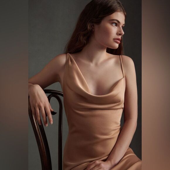 BHLDN Anthropologie August Satin Charmeuse Midi Bridesmaid Dress 8 - Picture 2 of 3